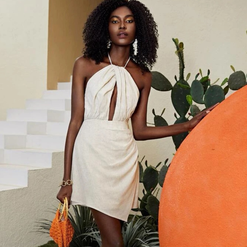 SHEIN Cream Halter Mini Dress